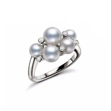 Mikimoto Bubble Pearl and Diamond Cluster Ring PR 1408D W