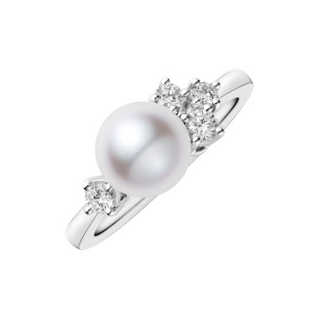 Mikimoto 18ct White Gold 7.75mm Pearl & Diamond Ring PRH 5486D W