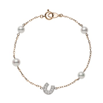 Mikimoto 5.5mm Pearl and Diamond Horseshoe Chain Bracelet PD 259D Z