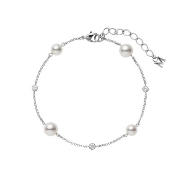 Mikimoto 18ct White Gold Akoya Cultured Pearl & 0.15ct Diamond Chain Bracelet PD 250D W