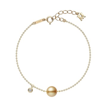 Mikimoto 18ct Yellow Gold 9.00mm Golden South Sea Cultured Pearl and 0.02ct Diamond Bracelet