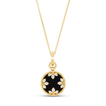 Roberto Coin 18ct Yellow Gold Venetian Medallions Diamonds and Black Jade Ladies Pendant ADV888CL2411 Y