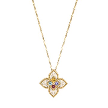 Roberto Coin 18ct Yellow Gold Venetian Princess Carnival Diamond & Mixed Gemstone Pendant ADV777CL3648 
