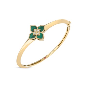 Roberto Coin 18ct Yellow Gold Venetian Princess Malachite 0.07ct Diamond Bangle