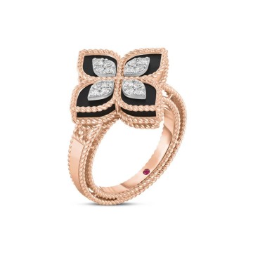 Roberto Coin Princess Flower Black Jade & Diamond Ring ADV888RI1837 RW
