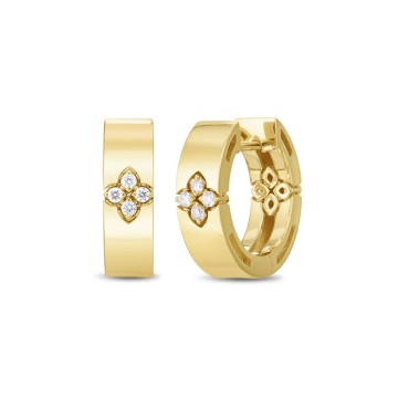 Roberto Coin 18ct Gold Love in Verona 0.08ct Diamond 4.5mm Hoop Earrings