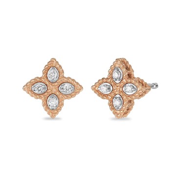Roberto Coin 18ct Rose Gold Princess Flower 0.09ct Diamond Stud Earrings ADR777EA0641_RG 