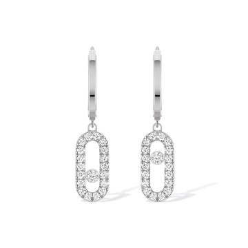 Move Uno Pavé 18ct White Gold 0.19ct Diamond Hoop Drop Earrings 12037-WG