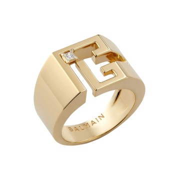 Balmain 18ct Yellow Gold Labyrinth Diamond PB Signet Ring ABAJ02RG00002