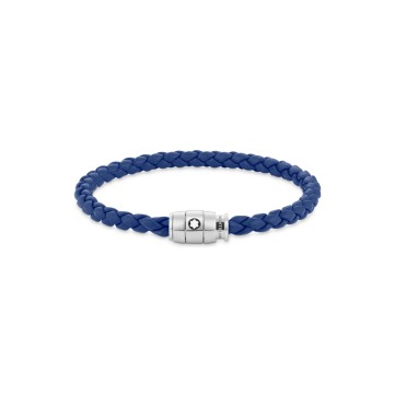 Montblanc Steel 3 Rings Closing and Blue Leather Bracelet 130899