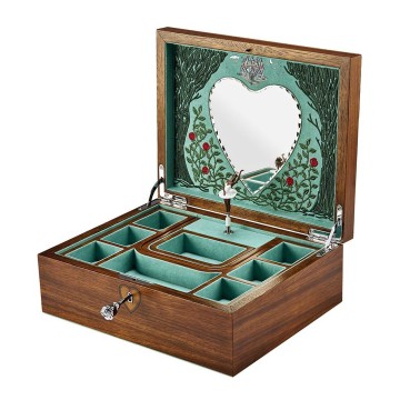 Wolf Sleeping Beauty Walnut Wood Musical Ballet Jewellery Box 190116