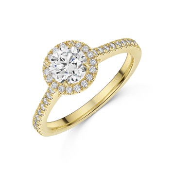 18ct Yellow Gold 1.00ct Round Brilliant Diamond Halo Ring 