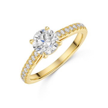 18ct Yellow Gold Lab Grown 1.00ct Round Brilliant Diamond Shoulders Ring