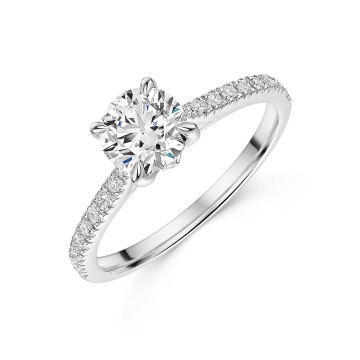 Platinum Round Brilliant 1.00ct Lab Grown Diamond Ring with 0.18ct Diamond Shoulders