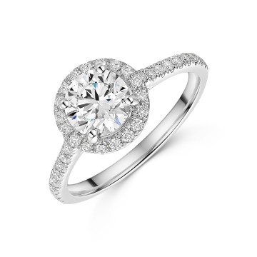 Platinum Lab Grown 1.25ct Round Brilliant Diamond Halo Ring with Shoulders