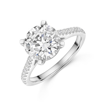 Platinum Round Brilliant 3.00ct Diamond Solitaire Ring with Diamond Shoulders