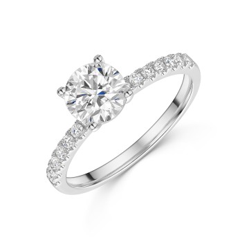 9ct White Gold Round Brilliant 1.00ct Lab Grown Diamond 4 Claw Ring with 0.25ct Diamond Shoulders