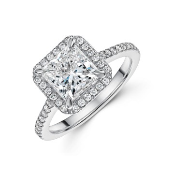 Platinum Lab Grown 2.25ct Princess Cut Diamond Halo Solitaire Ring