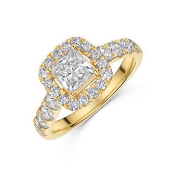 18ct Yellow Gold 2.00ct Princess Cut Lab Grown Diamond Halo Solitaire Ring