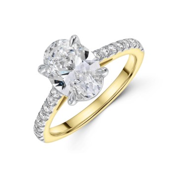 18ct Yellow Gold Lab Grown 2.25ct Oval Cut Diamond Shoulders Ring
