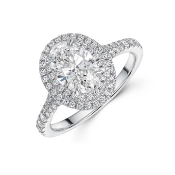 Platinum Lab Grown 2.00ct Oval Diamond Double Halo Solitaire Ring