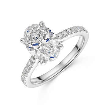 Platinum 2.18ct Oval Lab Grown Diamond Ring with Diamond Shoulders