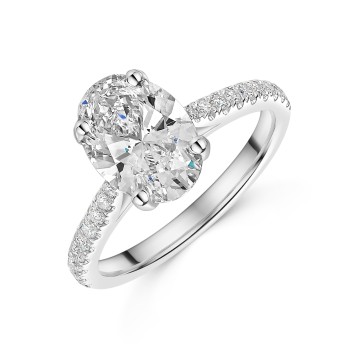 Platinum Lab Grown 2.25ct Oval Diamond Ring with Diamond Shoulders