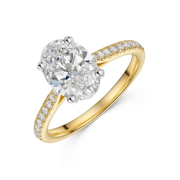18ct Yellow Gold 2.25ct Oval Lab Grown Diamond Solitaire Ring with Diamond Shoulders
