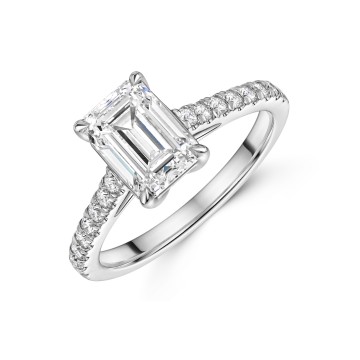 Platinum Lab Grown 2.00ct Emerald Diamond Shoulders Ring