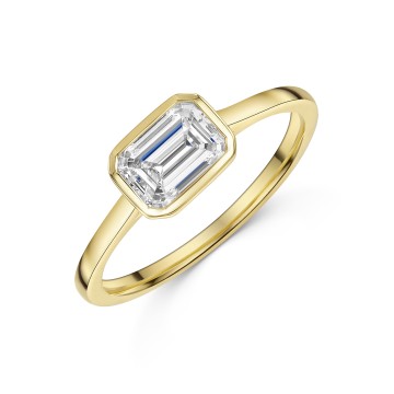 18ct Yellow Gold Emerald Cut 1.00ct Lab Grown Diamond Rub Over Solitaire Ring