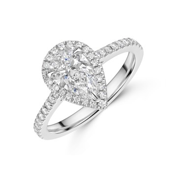 Platinum Lab Grown 1.00ct Pear Diamond Halo Shoulders 1.25tw
