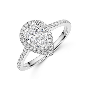 Platinum Lab Grown 1.50ct Pear Diamond Halo Shoulders Ring