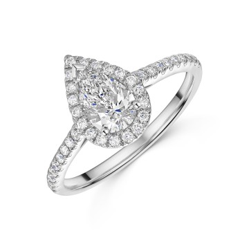 Platinum 1.00ct Pear Cut Lab Grown Diamond Halo Ring with Diamond Shoulders