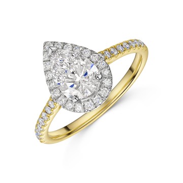 18ct Yellow Gold 1.25ct Pear Cut Lab Grown Diamond Halo Ring with Diamond Shoulders