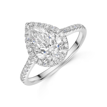 Platinum Pear Cut 2.00ct Lab Grown Diamond Halo Ring with Diamond Shoulders