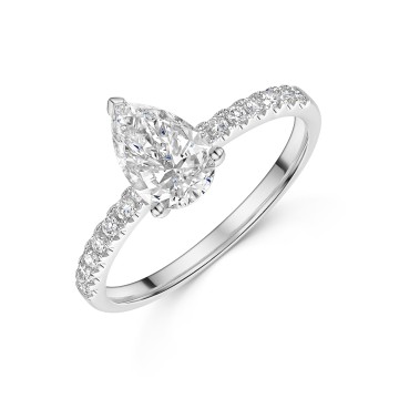 9ct White Gold Pear Shape 1.00ct Lab Grown Diamond 3 Claw Ring with Diamond Shoulders