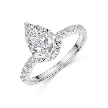 9ct White Gold Pear Shape 2.00ct Lab Diamond 3 Claw Diamond Shoulder Solitaire