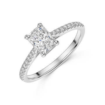 Platinum Radiant Cut 1.50ct Lab Grown Diamond 4 Claw Ring with Diamond Shoulders