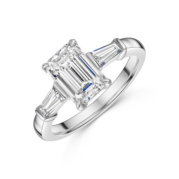 Platinum Emerald Cut 2.40ct Lab Grown Diamond 3 stone Ring