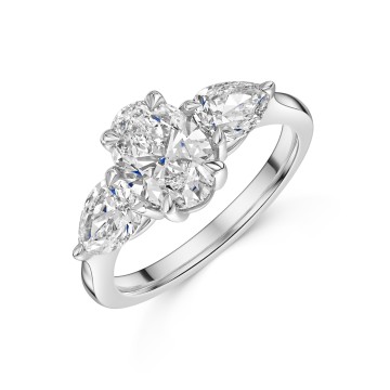 Platinum Oval & Pear Shape 2.50ct Lab Grown Diamond 3 stone Ring