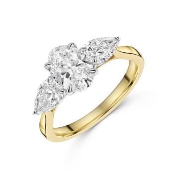 18ct Yellow Gold 2.55ct Oval & Pear Lab Grown Diamond 3 Stone Ring