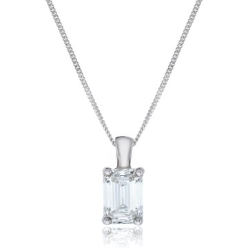 18ct White Gold Emerald Cut 1.00ct Lab Grown Diamond Pendant