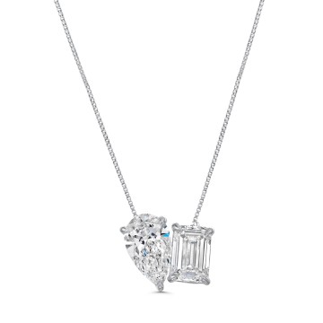 Platinum Lab Grown 1.95ct Emerald and Pear Cut Diamond 'Toi Et Moi' 2 Stone Pendant