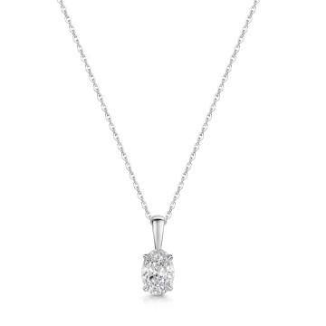 18ct White Gold Lab Grown 0.40ct Oval Cut Diamond 4 Claw Solitaire Pendant