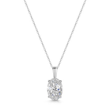 18ct White Gold Oval Cut 1.00ct Lab Grown Diamond 4 Claw Solitaire Pendant