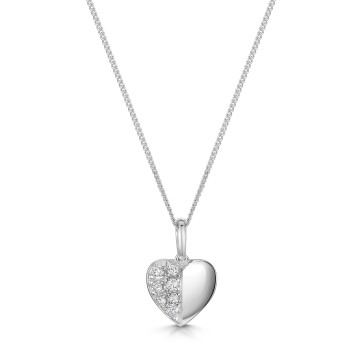 9ct White Gold Round Brilliant 0.10ct Lab Grown Diamond Half Heart Pendant