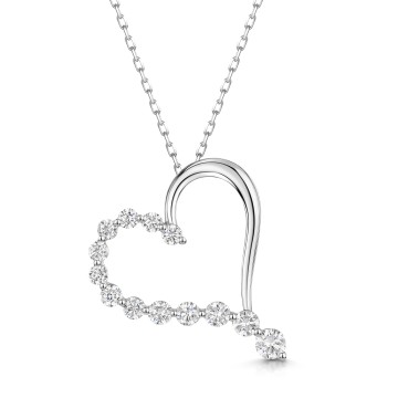 9ct White Gold Round Brilliant 0.75ct Lab Grown Diamond Off Set Heart Pendant