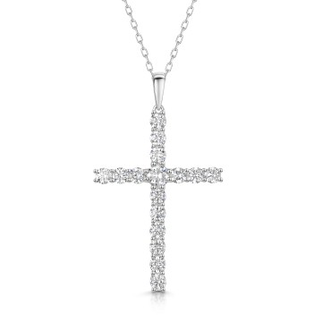 9ct White Gold Round Brilliant 1.50ct Lab Grown Diamond Cross Pendant