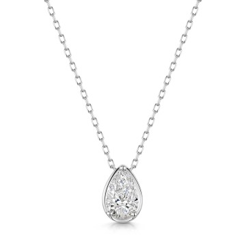 9ct White Gold 1.00ct Lab Grown Diamond Rub Over Pear Shape Pendant