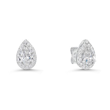 18ct White Gold Lab Grown 1.20ct Pear Cut Diamond Halo Earrings